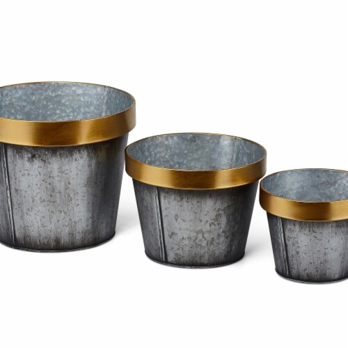 IMAX Z27872-3 Yvonne Galvanized Planters - Gold, Set of 3 Perspective: front
