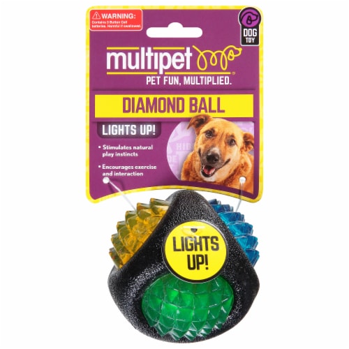 Multipet Dental Diamond LED Ball Dog Toy Perspective: front
