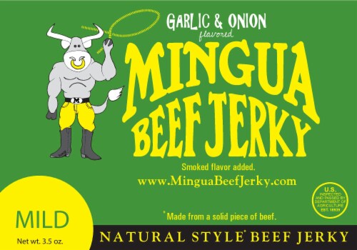 Mingua Garlic & Onion Beef Jerky Perspective: front