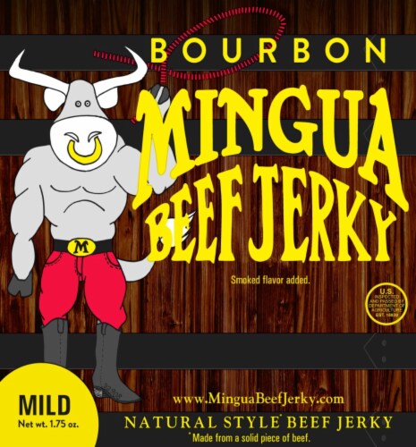Mingua Bourbon Beef Jerky Perspective: front