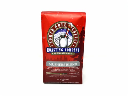 North Pole Coffee Musher's Blend Medium & French Roast Blend Whole Bean Coffee Perspective: front