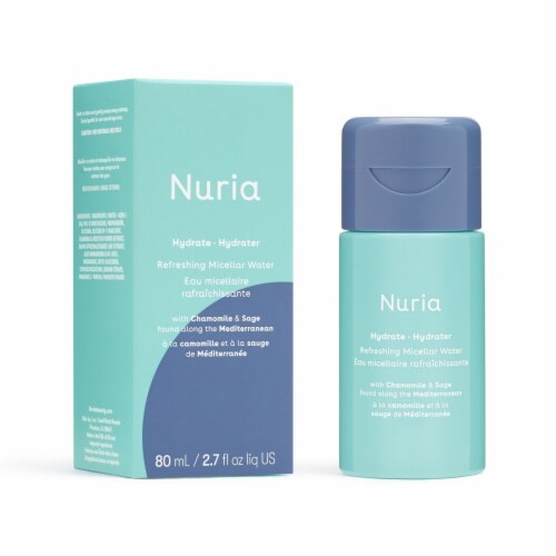 Nuria - Hydrate Refreshing Micellar Water, No-Rinse Makeup Remover Water with Sage Leaf Oil, Perspective: front