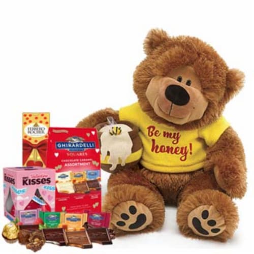 Be My Honey Bear & Chocolates Gift Set - valentines day candy - valentines day gifts Perspective: front
