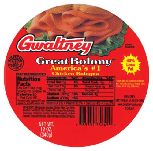 Gwaltney Great Bolony Chicken Bologna Perspective: front
