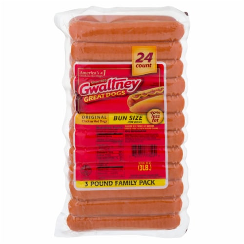 Gwaltney Original Bun Size Hot Dogs Perspective: front