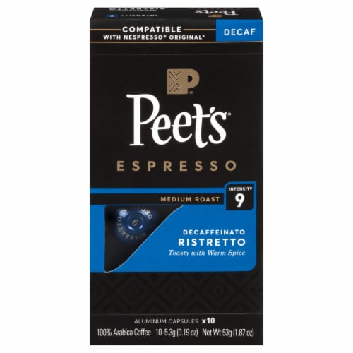 Peet’s Coffee Capsules for Nespresso Original Machines Decaffeinato Ristretto Espresso Dark Roast Perspective: front