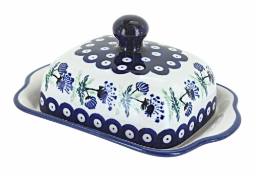 Blue Rose Polish Pottery Sweet Annie Square Butter Dish Perspective: front