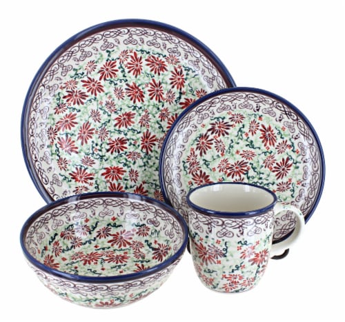 Blue Rose Polish Pottery Brandi 16 Piece Dinnerware Set Perspective: front