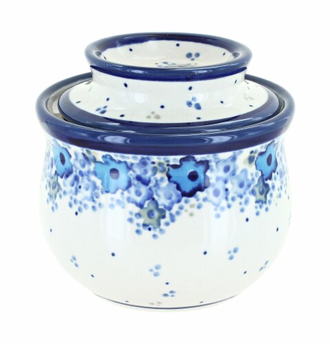 Blue Rose Polish Pottery Sybil French Butter Dish Perspective: front