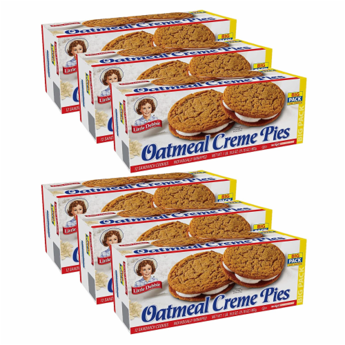 Oatmeal Creme Pies, Big Packs, 6 Boxes, 72 Individually Wrapped Sandwich Cookies Perspective: front