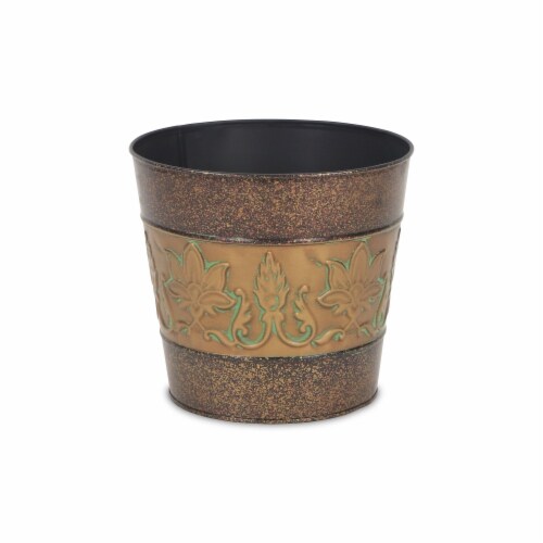Cheungs 4766-06 7.25 in. Circular Metal Planter with Center Floral Design Perspective: front