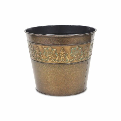 Cheungs 4766-12 12.5 in. Circular Metal Planter with Center Floral Design Perspective: front
