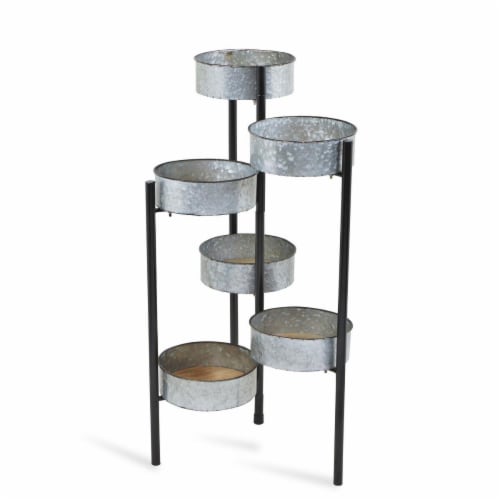 Cheungs 5110 6 Pot Metal Folding Plant Stand & Wood Base Perspective: front