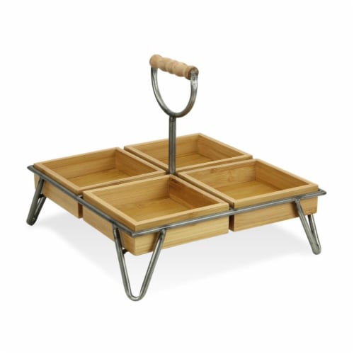 Cheungs Square Bamboo Storage with 4 Plates & Metal Stand Perspective: front