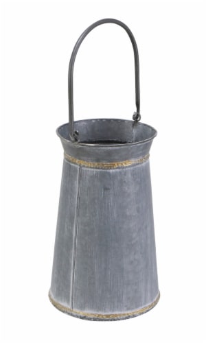 Cheungs 5522L Tall Round Galvanized Planter with Top & Bottom Gold Welding Accents & Swivel H Perspective: front