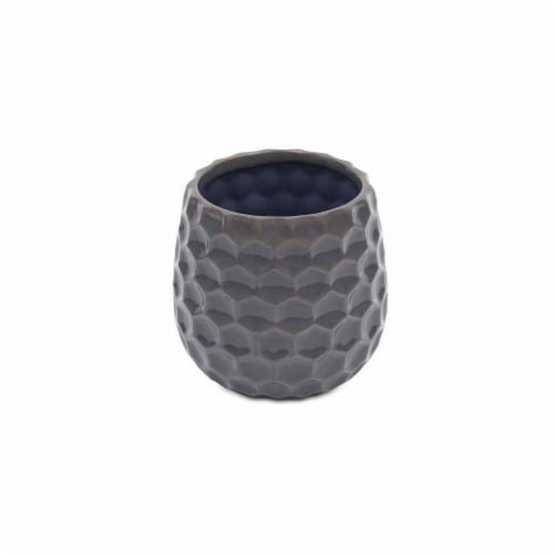Cheungs 5593GR Hexagon Textured Pattern Ceramic Planter, Gray Perspective: front