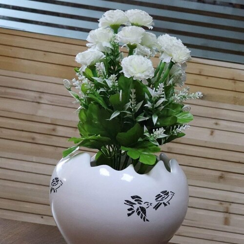 Cheungs 5662WT Curved Ceramic Planter, White Perspective: front