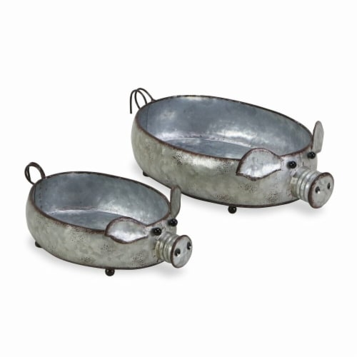 Cheungs  Galvanized Metal Piglet Planters - Set of 2 Perspective: front