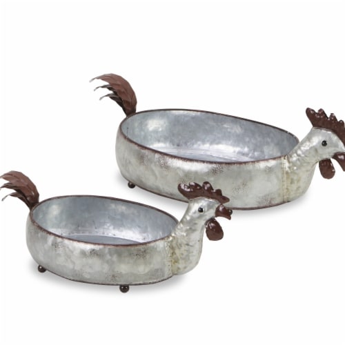 Cheungs  Galvanized Metal Hen Planters - Set of 2 Perspective: front