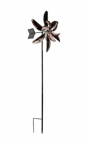Copper Finish Double Pinwheel Wind Spinner Garden Stake Perspective: front