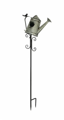 Metal Outdoor Decorative Garden Stake Watering Can Birdhouse Yard Decor Art Perspective: front