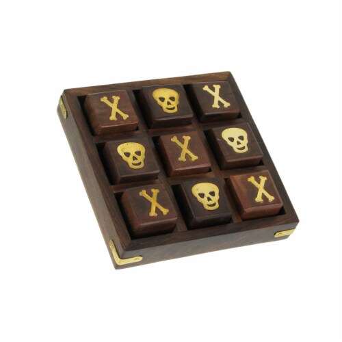 Skull and Crossbones 5 inch Square Wooden Mini Tic Tac Toe Game