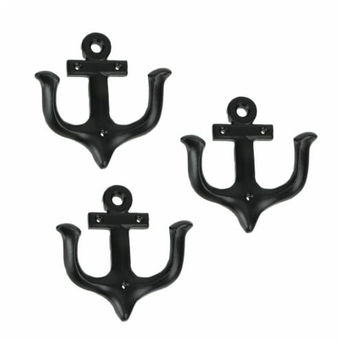 Set of 3 Black Enamel Cast Iron Ship's Anchor Shaped Decorative Wall Hooks,  One Size - Pay Less Super Markets