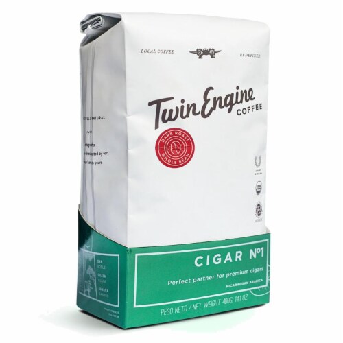 Twin Engine Coffee 235690 14 oz No.1 Organic Cigar Dark Whole Bean Coffee Perspective: front
