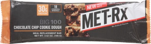 MET-Rx Big 100 Chocolate Chip Cookie Dough Meal Bars Perspective: front