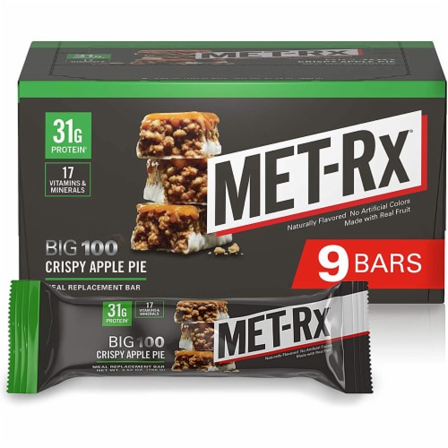 MET-Rx Big 100 Crispy Apple Pie Meal Replacement Bars Perspective: front