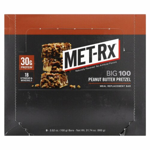 Met-Rx Big 100 Peanut Butter Pretzel Bars Perspective: front