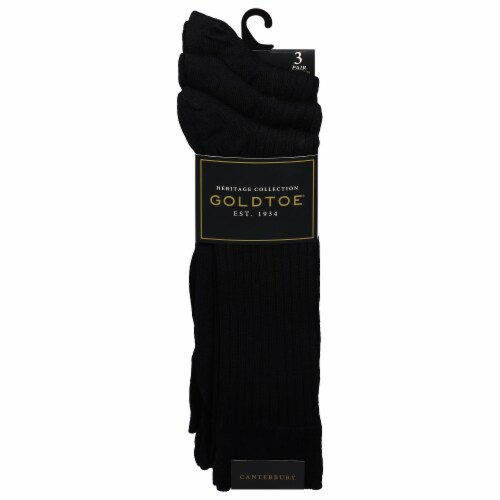 GOLDTOE® Men's Classic Canterbury Crew Socks - 3 Pack - Black Perspective: front