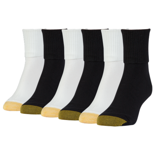 Extended Gold Toe 6 pack Turn Cuff in White and Black Perspective: front