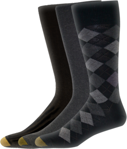 GOLDTOE® Men's Double Argyle Casual Socks - 3 Pack - Black/Charcoal/Black Perspective: front
