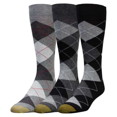 GOLDTOE® Men's Argyle Crew Socks - Black/Gray Perspective: front