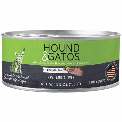 Hound 50300605 5.5 oz Gatos Lamb & Lamb Liver Cat Food Recipe for Cats Perspective: front