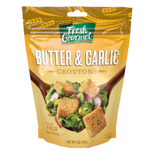 Fresh Gourmet® Butter & Garlic Croutons Perspective: front