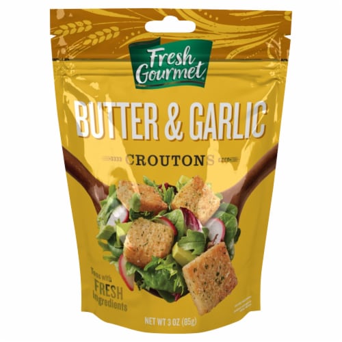 Fresh Gourmet Butter & Garlic Croutons Perspective: front