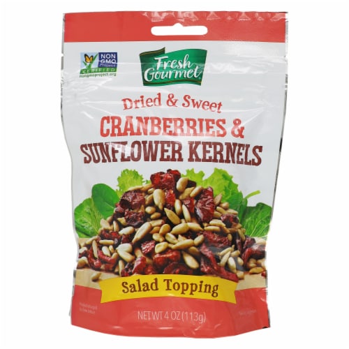 Fresh Gourmet Dried & Sweet Cranberries & Sunflower Kernels Salad Topping Bag Perspective: front