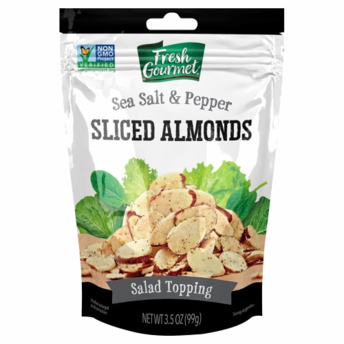 Fresh Gourmet Sea Salt & Cracked Pepper Sliced Almonds Salad Topping Perspective: front