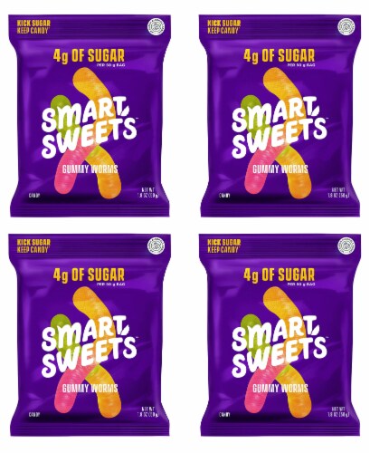 Smart Sweets Gummy Worms Candy with Low Sugar (4g), Low Calorie, (Pack of 4) Perspective: front