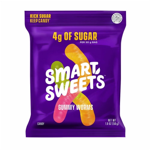 Smart Sweets Gummy Worms Candy with Low Sugar (4g), Low Calorie, (Pack of 12) Perspective: front