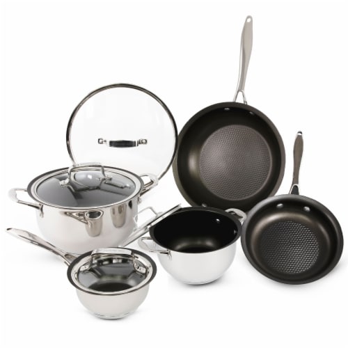 Wolfgang Puck 6-Piece Stainless Steel Pots and Pan Set; Scratch-Resistant  Non-Stick Cookware, Clear Tempered-Glass Lids, Cool Touch Handles