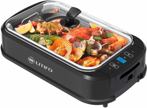 Litifo Smokeless Grill, Portable Electric Grill with Non-Stick Coating, Removable Dishwasher Perspective: front