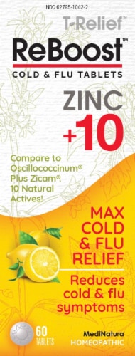 MediNatura T-Relief™ ReBoost™ Zinc +10 Cold & Flu Tablets Perspective: front