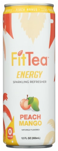 FitTea™ Zero Sugar Peach Mango Energy Drink Can Perspective: front