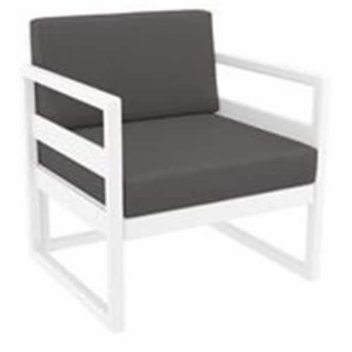 Siesta ISP131-WHI-CCH Mykonos Patio Club Chair with Sunbrella Charcoal Cushion - White Perspective: front