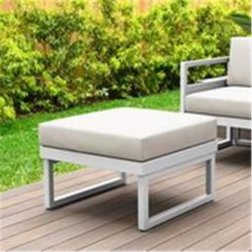 Siesta ISP137F-WHI-CNA Mykonos Ottoman with Sunbrella Natural Cushion - White Square Perspective: front