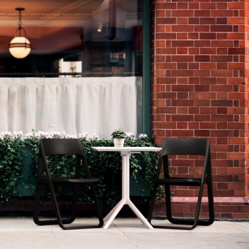 Siesta ISP0791S-BLA-WHI Dream Folding Outdoor Bistro Set with White Table & 2 Black Chairs Perspective: front
