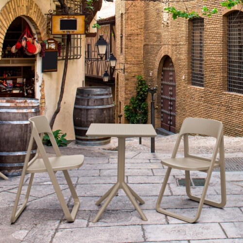 Siesta ISP0791S-DVR-DVR Dream Folding Outdoor Bistro Set with 2 Chairs  Taupe Perspective: front